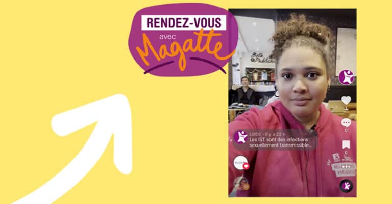 Portrait d'une femme avec un message au dessus et un fond jaune