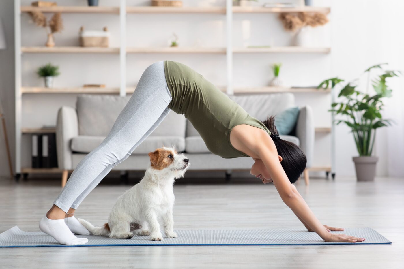 femme qui fait du yoga avec son chien